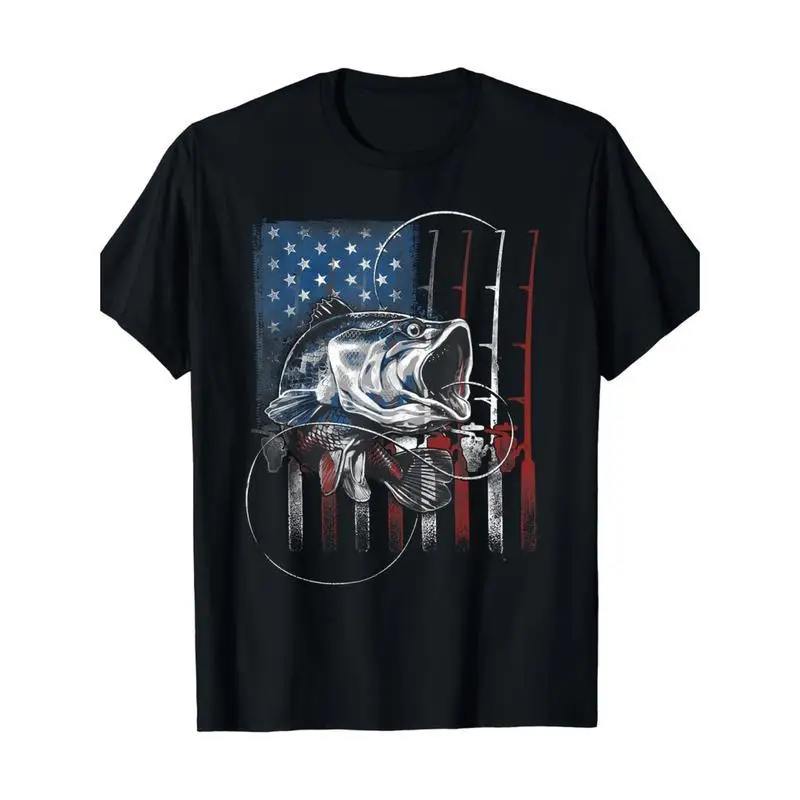 

Menretro American Flag Fishing T Shirt Patriotic Weever 100 Cotton Breathable And Star Sports Casual Shirt Durable Knitwear Blac