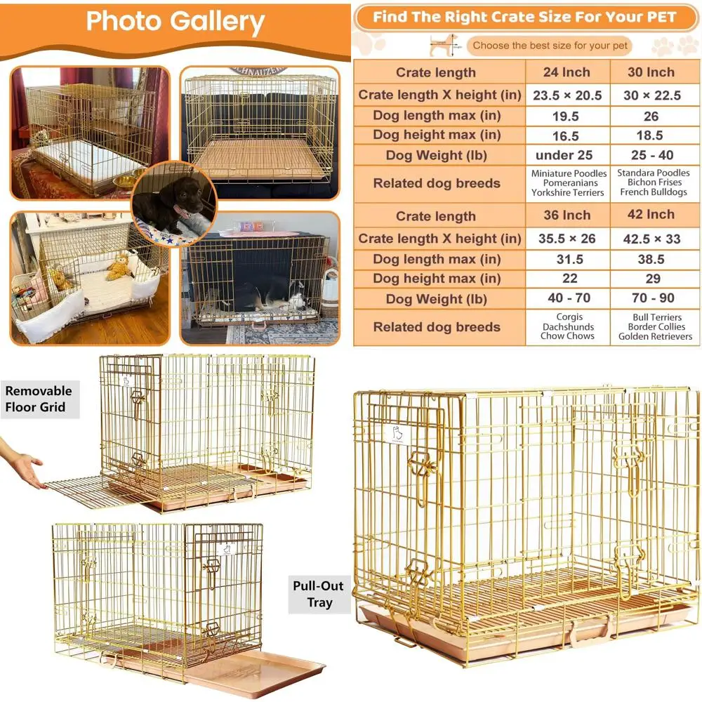 

24-дюймовый золотистый вольер для маленьких собак со съемным дном и выдвижным поддоном, отделка цвета медного золота