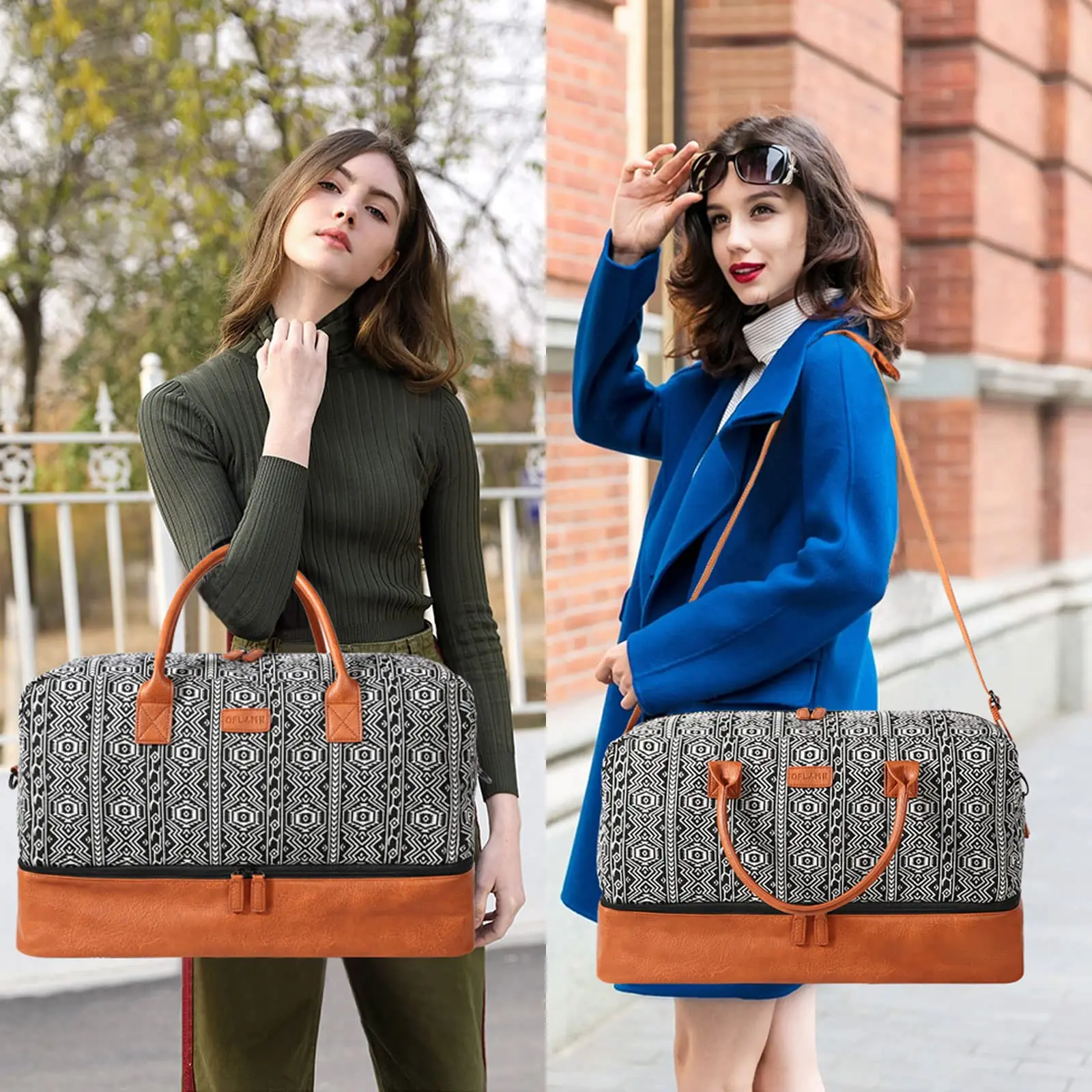 Bolso de viaje con estampado de estilo bohemio para mujer, bolsa de equipaje de gran tamaño, separación seca y húmeda, bolsa de fin de semana