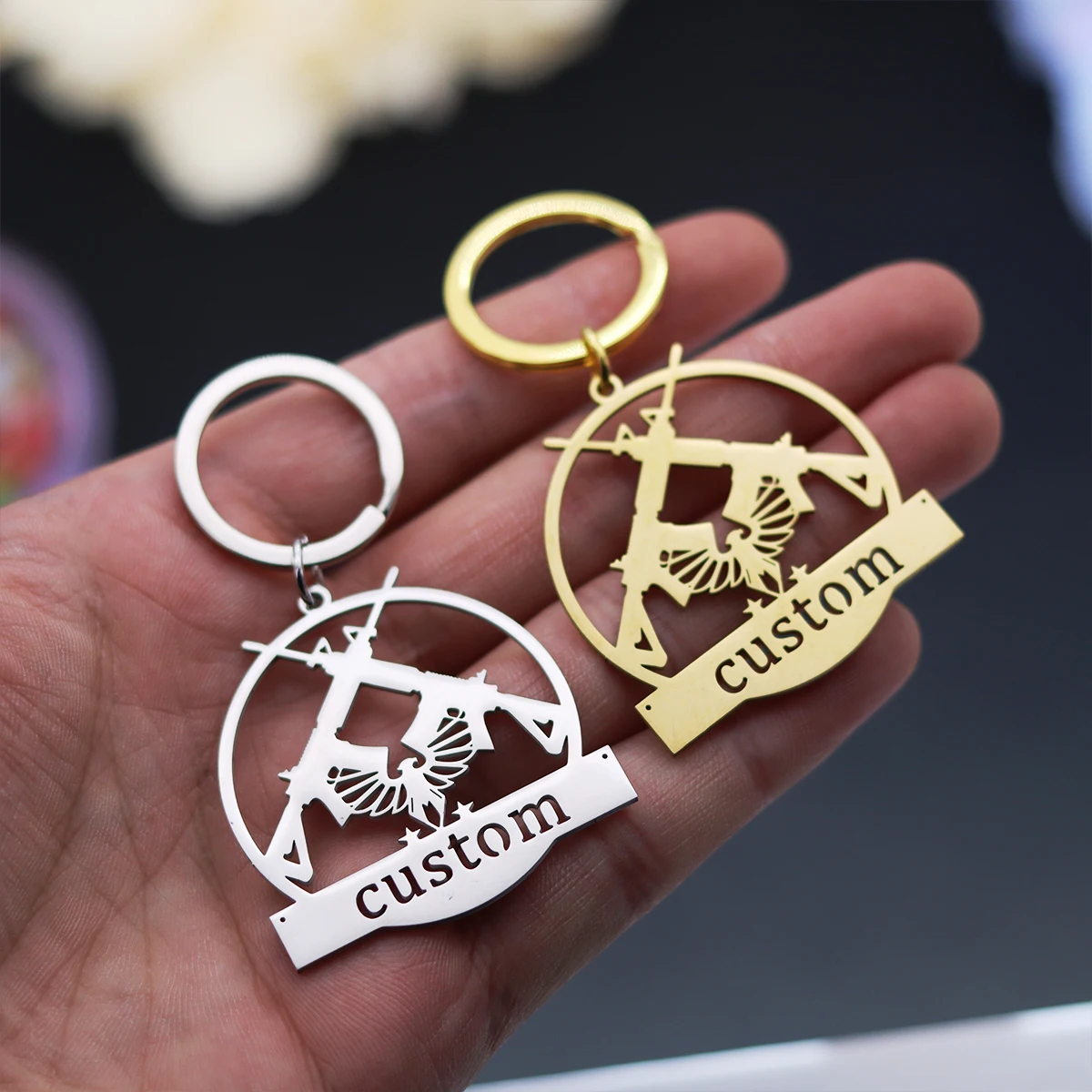 QIAMNI Custom Name Flying Eagle Keyring Engraved Nameplate Letters Keychain Stainless Steel Animal Key Chain Personalized Gift