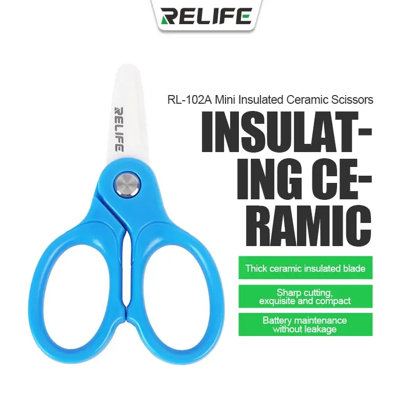 

New RELIFE RL-102A Mini Ceramic Insulated Scissors Suitable for Cell Phone Batteries Office Line Repair Cutting Repair Tools