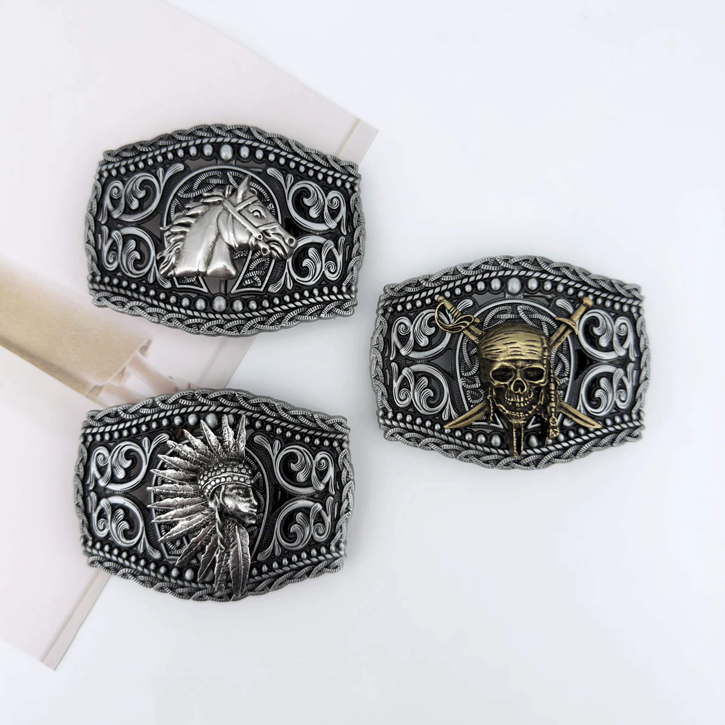 1 piece of Indian head zinc alloy belt buckle head pirate versatile men's hollow design popular trendy accessories buckle head