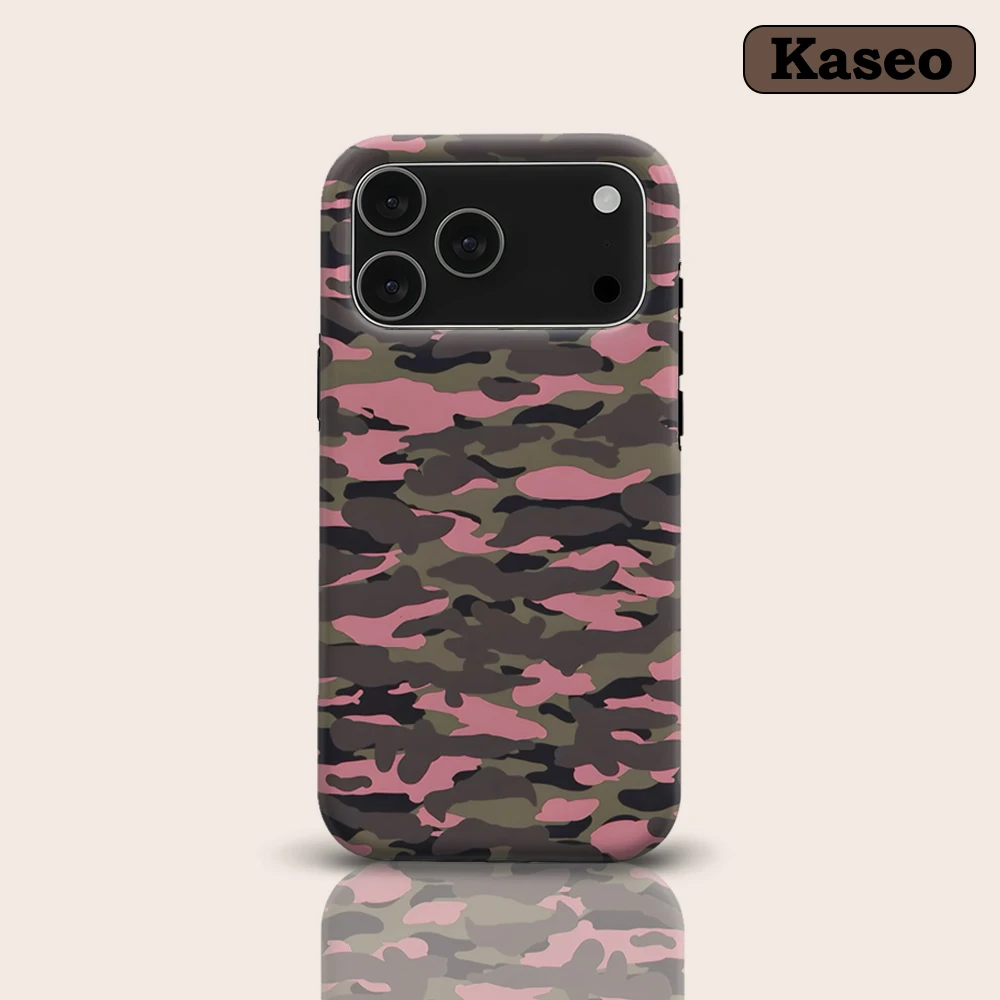 KASEO Matte Stoßfänger-Hülle für MagSafe Case für iPhone 17 16 15 14 Plus 13 Pro Max Stoßfeste Harte PC Pink Camo Schutzhülle