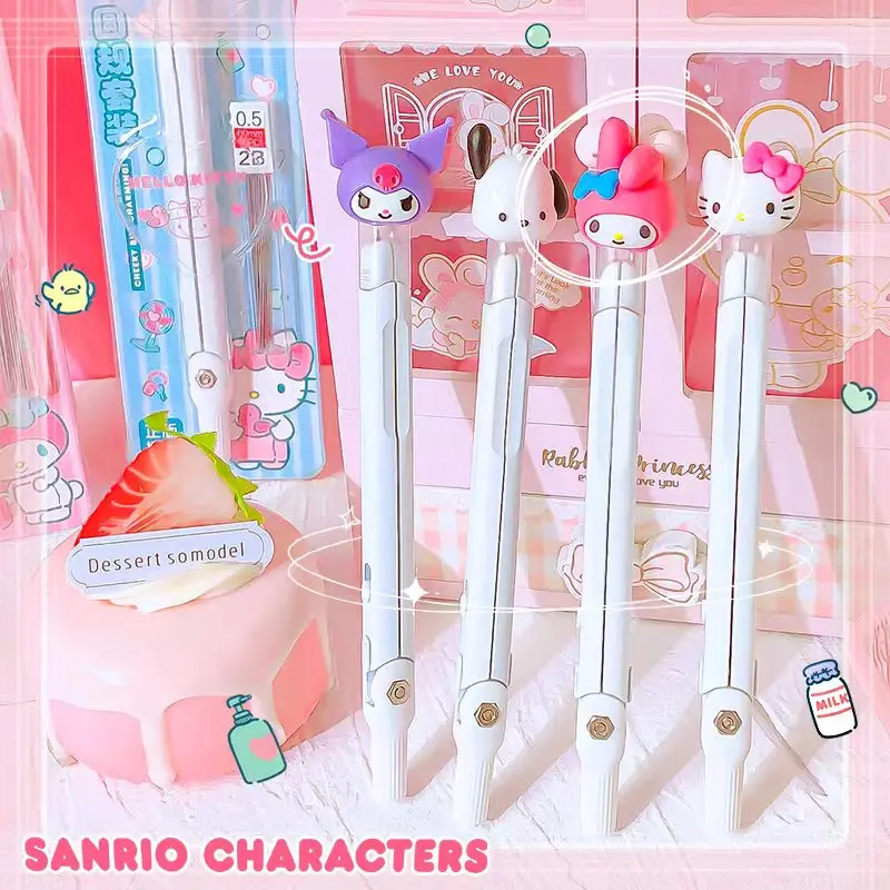 sanrio เครื่องเขียนอุปกรณ์เสริมโรงเรียนของขวัญนักเรียนประถมศึกษา kuromi เข็มทิศที่มีความแม่นยําเครื่องมือวาดภาพ hello Kitty เข็มทิศโลหะ