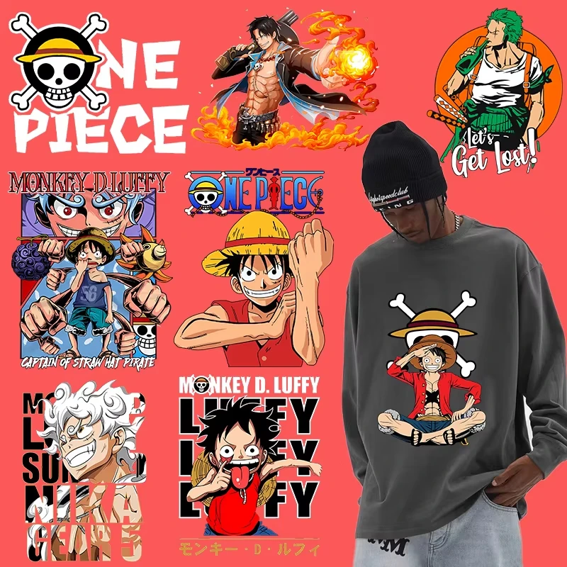 2 pçs uma peça roupas diy decoração luffy zoro adesivo de transferência de calor anime camiseta calça saia sacos ferro em remendos presentes de aniversário