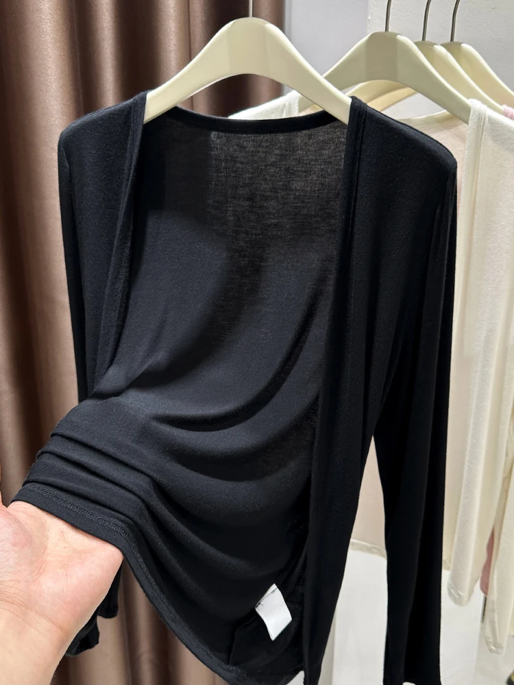 

Bla Ice Silk Thin Cardigan Knitted Summer Outerwear Air Conditioner Cover oulder awl with Strap Vest Top Korean Sle C...