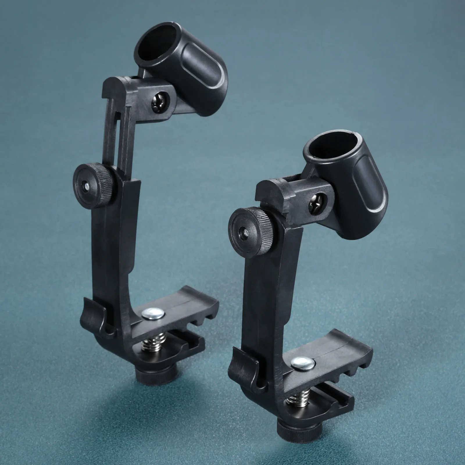 Abrazadera de montaje de micrófono de tambor ajustable, Clips de montaje de micrófono, aro de tambor, montaje de llanta, engranaje de estudio, color negro, 2 piezas