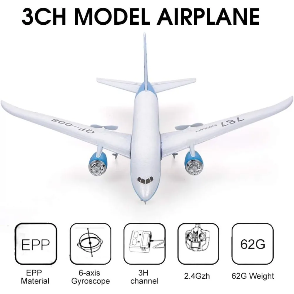 RC 787 미니어처 3채널 2.4GHz EPP 비행기 모델 리모컨 포함, 즉시 비행 가능한 RC 장난감