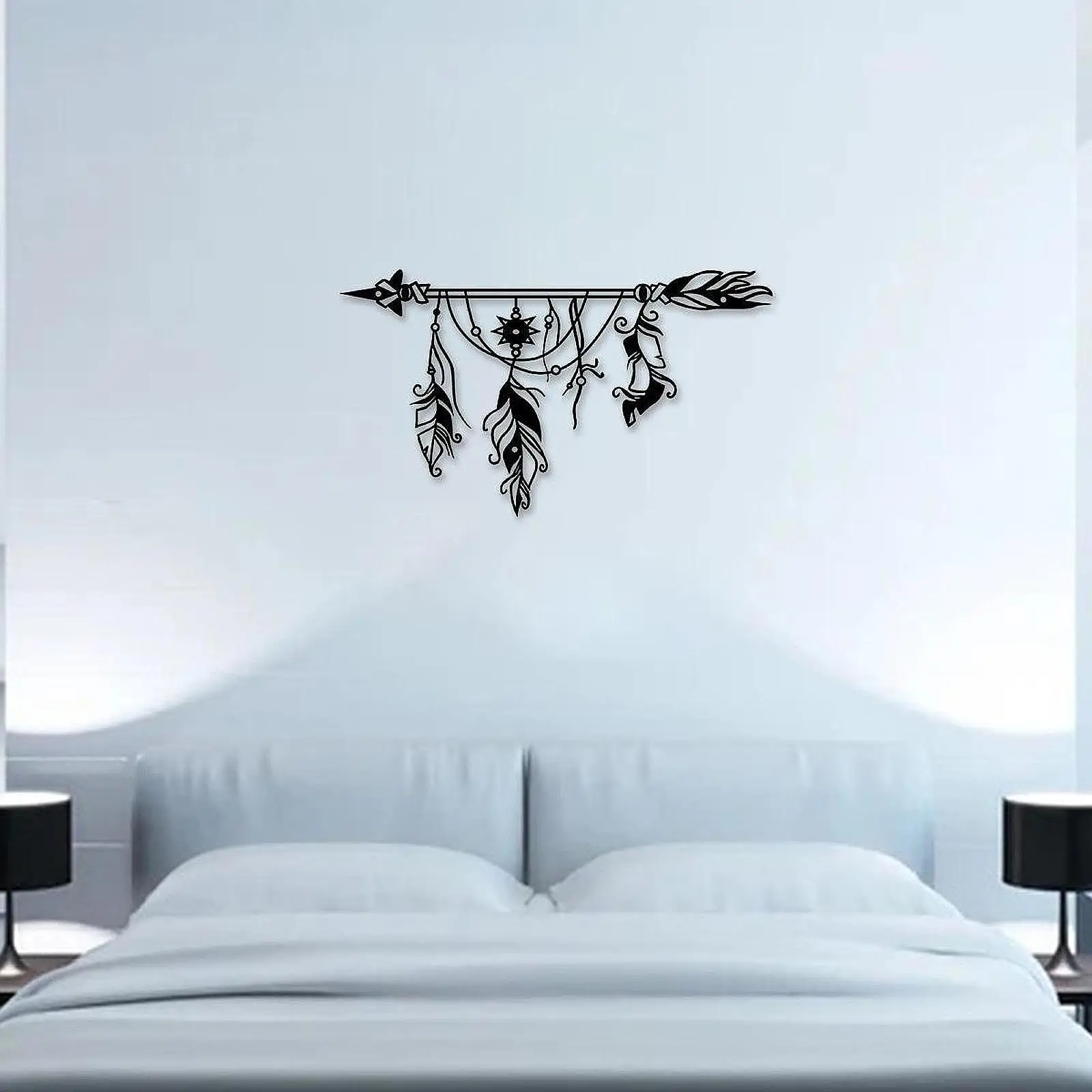 Farmhouse Bedroom Metal Wall Decor Elegant Black Arrows Feather Craft Wall Art Sculpture for House Hallway Room