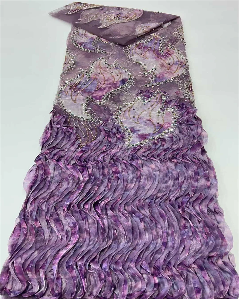 

Hot Sale Exquisite Design Nigeria Handmade Embroidery Sequins Net Lace With Bead Top Quality For Party Evening Dress