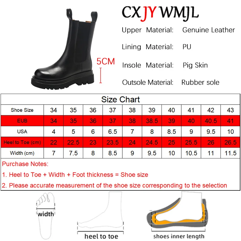 CXJYWMJL Plus Size Genuine Leather Women Chelsea Boots Elastic Band Platform Chimney Boot Ladies Autumn Booties Winter Warm Shoe