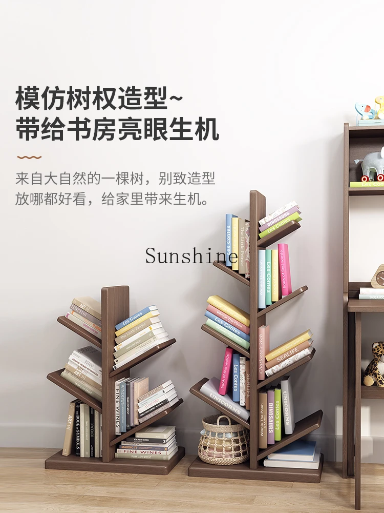 Solid wood floor-to-ceiling multi-layer bookcase storage shelf Children's picture books Bedside household tree bookshelf