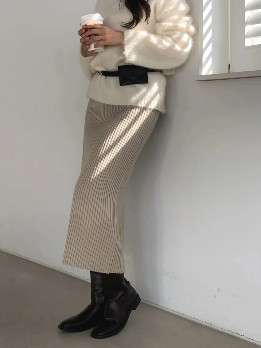 

Alien Kitty Solid Bodycon Maxi Skirts Women High Waist Streetwear 2025 Comfortable OL Casual New Slim Winter Daily Elegant