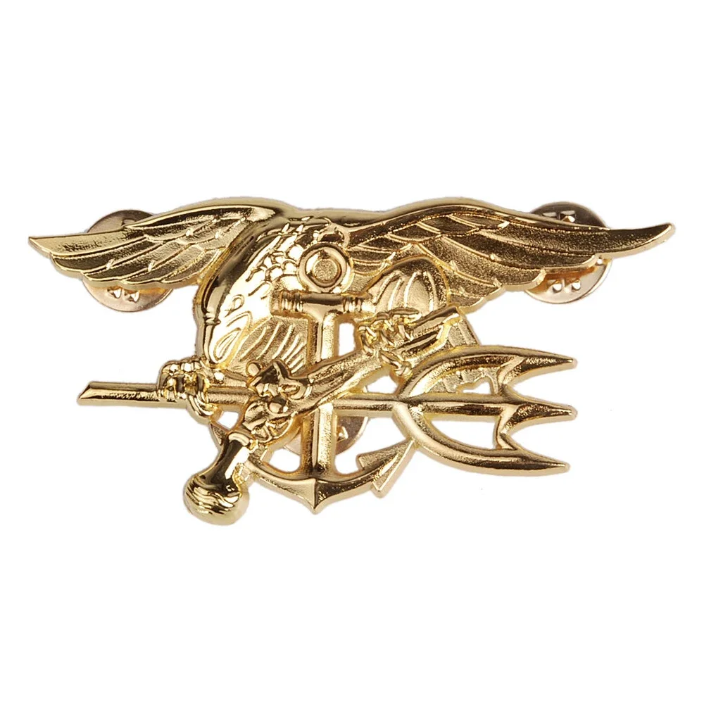 US EAGLE ANCHOR TRIDENT NAVY METAL BADGE INSIGNIA PIN GOLD