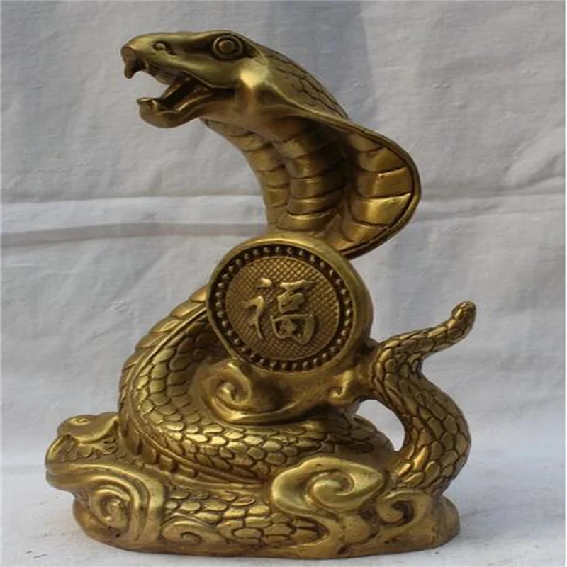 Chinesische Messing Folk Fengshui Fu Reiche Reichtum Zodiac Jahr Auge Schlange Statue-home dekoration metall handwerk