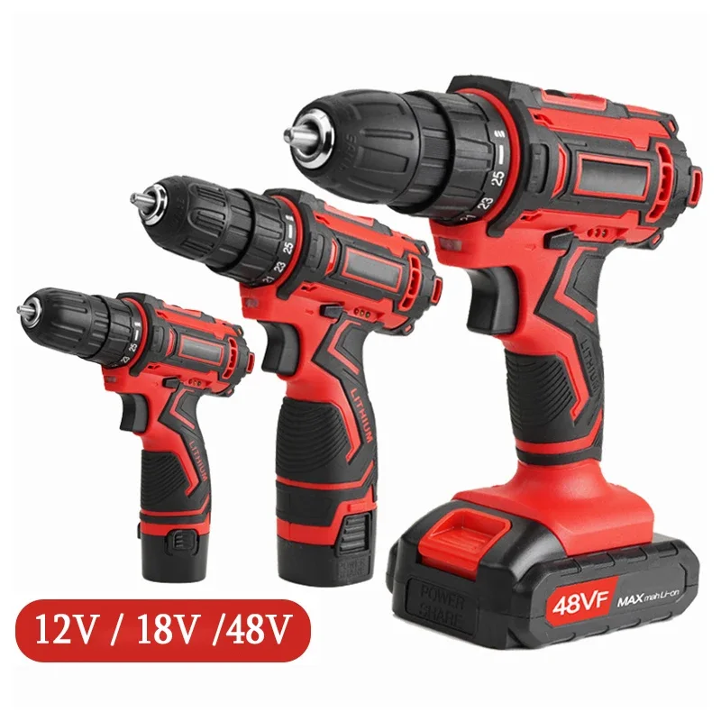

12V/18V/48V Electric Drill Wireless Hand Drill Electric Screwdriver Charging Lithium Battery Dual-speed Mini Drill Power Tools