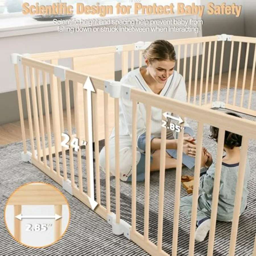 Box per bambini pieghevole in legno per bambini con forma e dimensioni regolabili, grande recinzione di sicurezza e centro attività con Locki