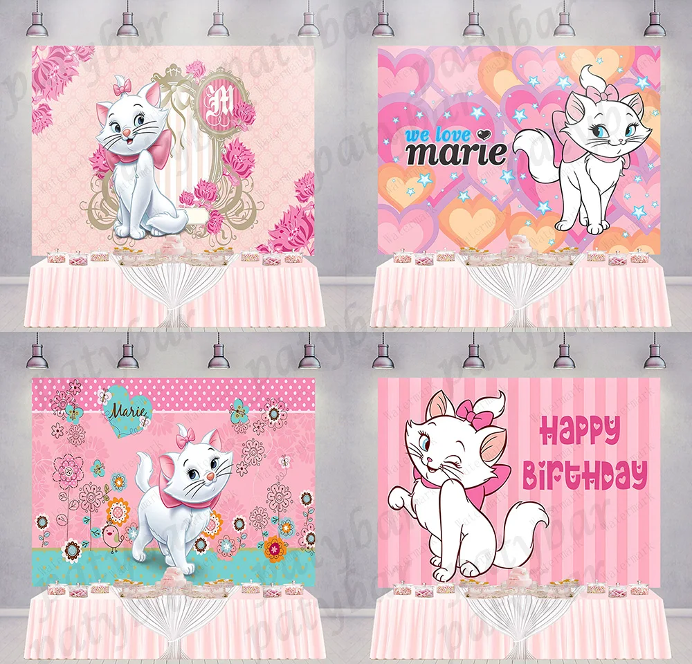 

Marie Cat Backdrop Girl Bithday Party Photography Background Pink Heart Dots Photo Poster Studios Decoration Props