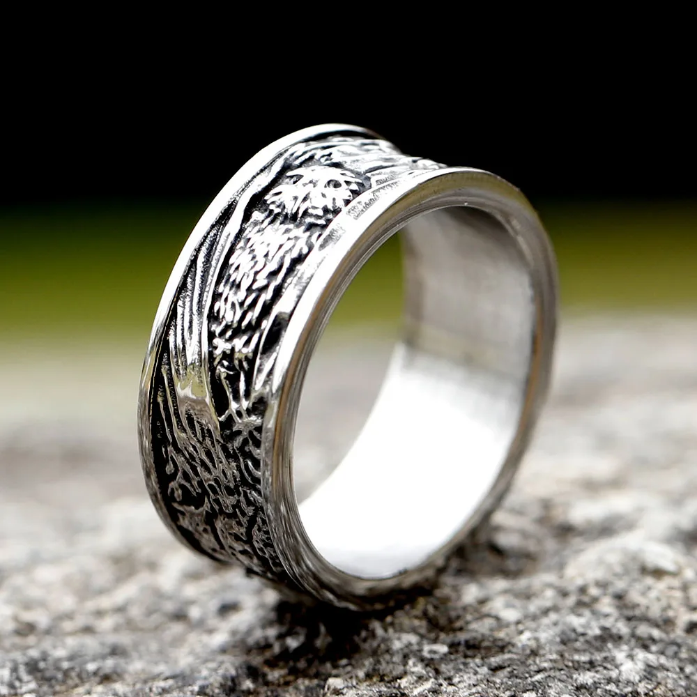 2024 Neuerscheinung Edelstahl Viking Spindrift-Muster Runder Ring Eulen-Motiv Vintage als Geschenk-Schmuckstück