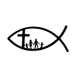 Funny CHRISTIAN FISH JESUS FAMILY CROSS CHURCH KK PVC Car Sticker Decals Black Silver Sunscreen Waterproof Sticker