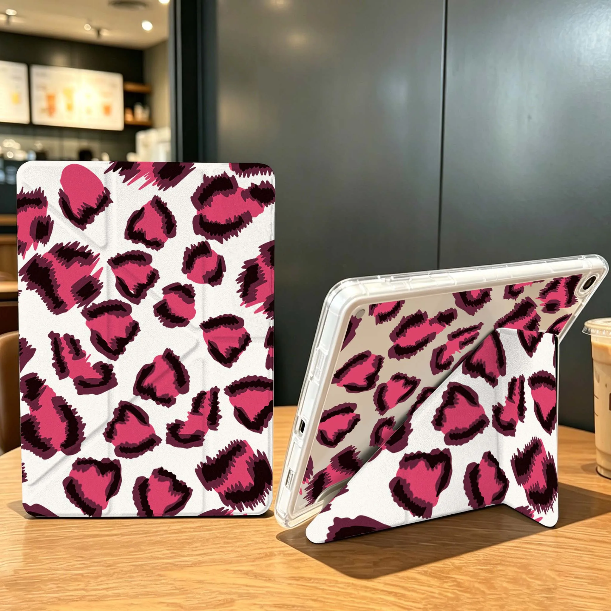 Luxury Leopard Print Case For Samsung Galaxy Tab A9 A8 A11 S6 S7 S8 S9 S10 FE Plus Lite Transparent Y-Shaped Folding Tablet