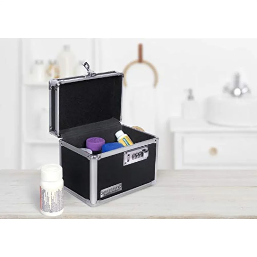Medicine Lock Box 5 x 7 x 5 Inches Secure Cabinet Safe with Combination Lock Ideal for Medications and Small Valuables Black