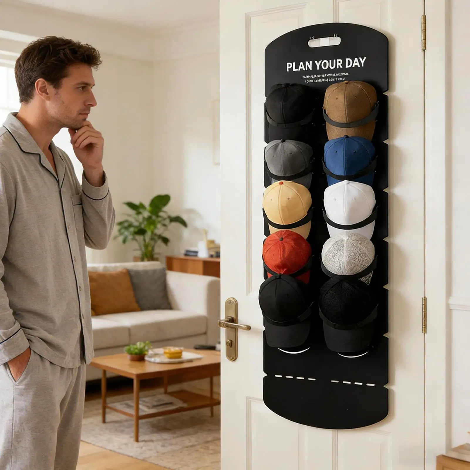 Hat Rack For Wall 12-Pocket Storage Display Wall Hat Organizer For Baseball Caps For Beanie Glasses Fashion Accessories Closet