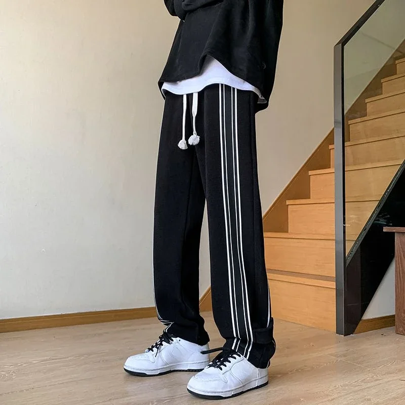 

Man Sports Pants Straight Striped Thin Trousers Summer Wide Leg Sweatpants For Men Vintage Retro Jogging Pas Cher Baggy Slacks