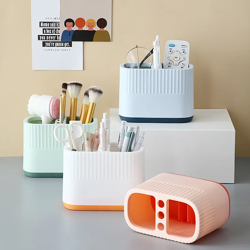 Multi‑Compartment Desk Plastic Pen Holder Desktop Stationery Organizer for Office School Home Cosmetic Brush Storage Container