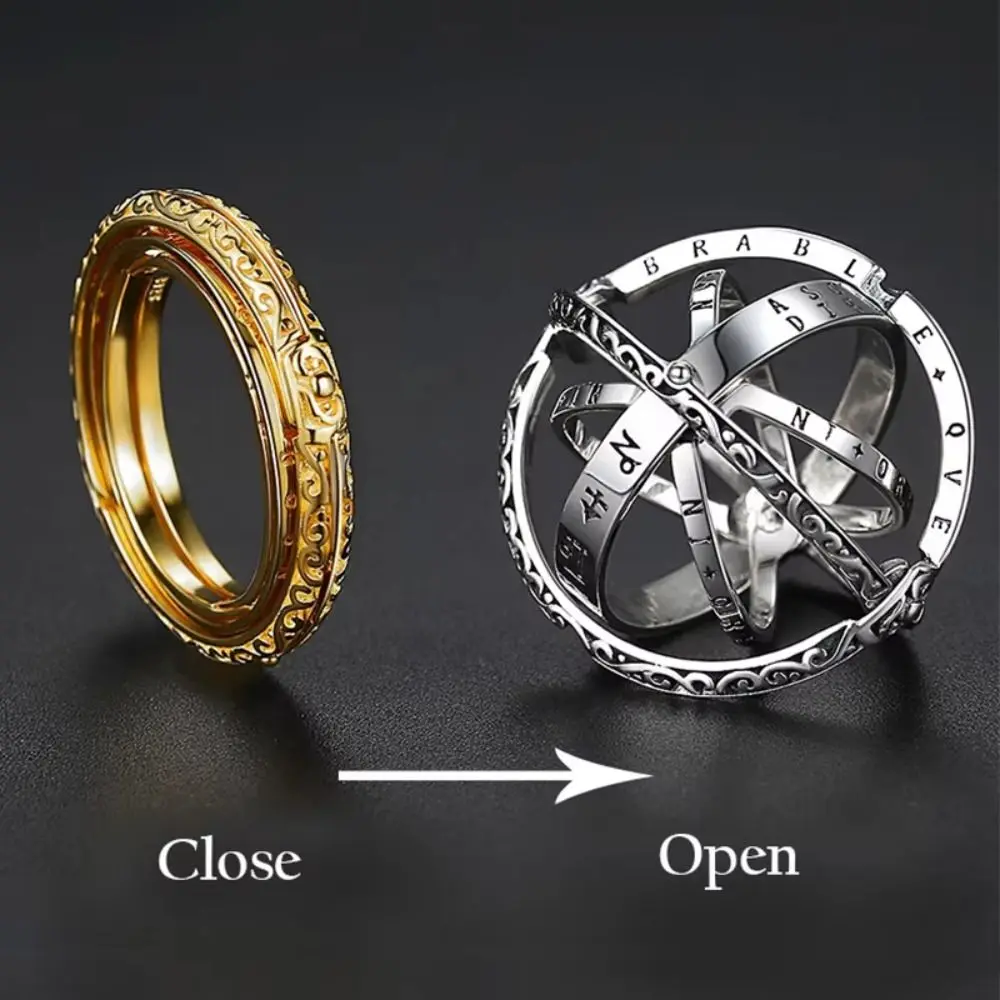 Retro Style Astronomical Ball Ring Universe Sphere Rotating Planet Metamorphic Cosmic Ring Interesting Complex