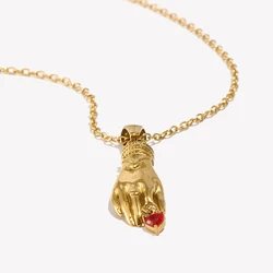 E.B.belle One Handed Red Rhinestone Pendant Necklace Gold/Silver Color Stainless Steel Waterproof Tarnish Free Fashion Jewelry
