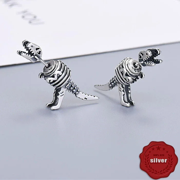 

S925 Silver Creative Silver Used Dinosaur Earrings Dark Hip Hop Style Rear Hanging Earrings