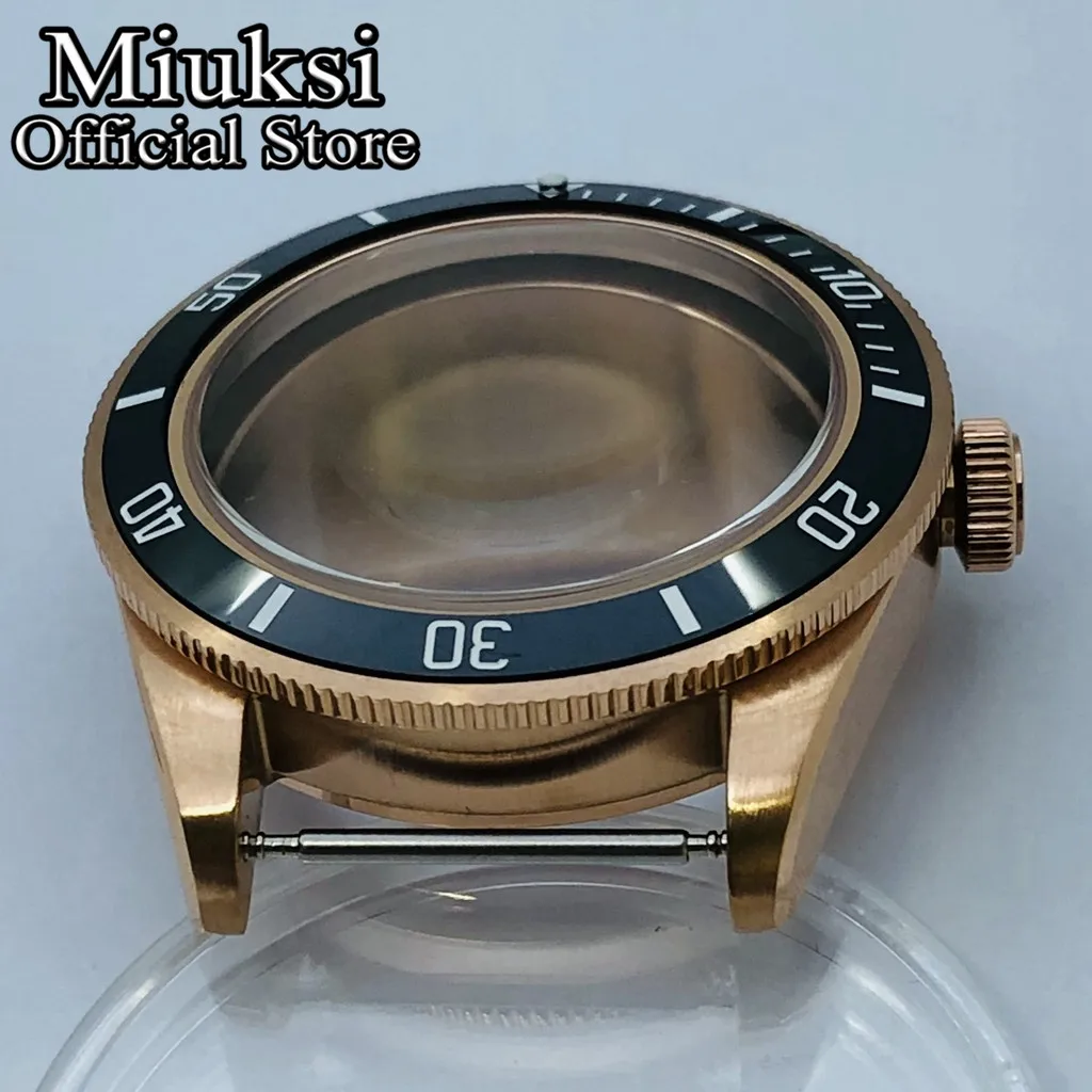 Miuksi 39mm rose gold sterile watch case domed sapphire glass fit NH35 NH36 NH34 ETA2824 2836 movement