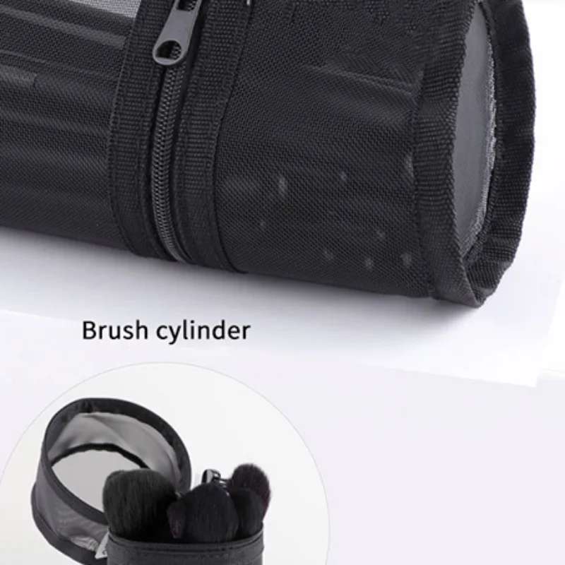 Minimalist Mesh Dual Purpose Makeup Brush Organizer Portable Large Capacity Flap Pure Color Brush Sleeve Travel Storage Bag