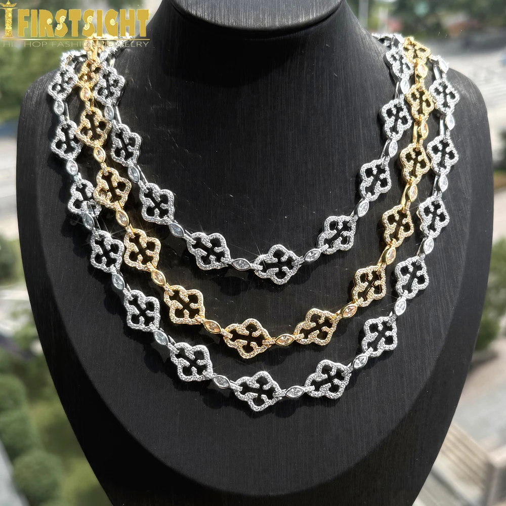 

Iced Out Полое крестообразное ожерелье-цепочка из бисера для мужчин, блестящее серебряное ожерелье с кубическим цирконием, кубинская цепочка, ювелирные изделия в стиле хип-хоп