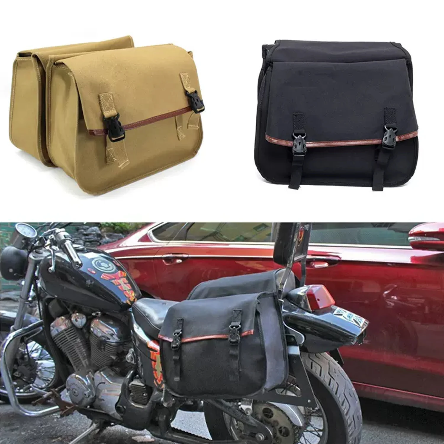 Canvas Waterproof Motorcycle Electric Car Retro Saddle Bag Side Bag Rear Bag Universal Riding Canvas Travel Bag