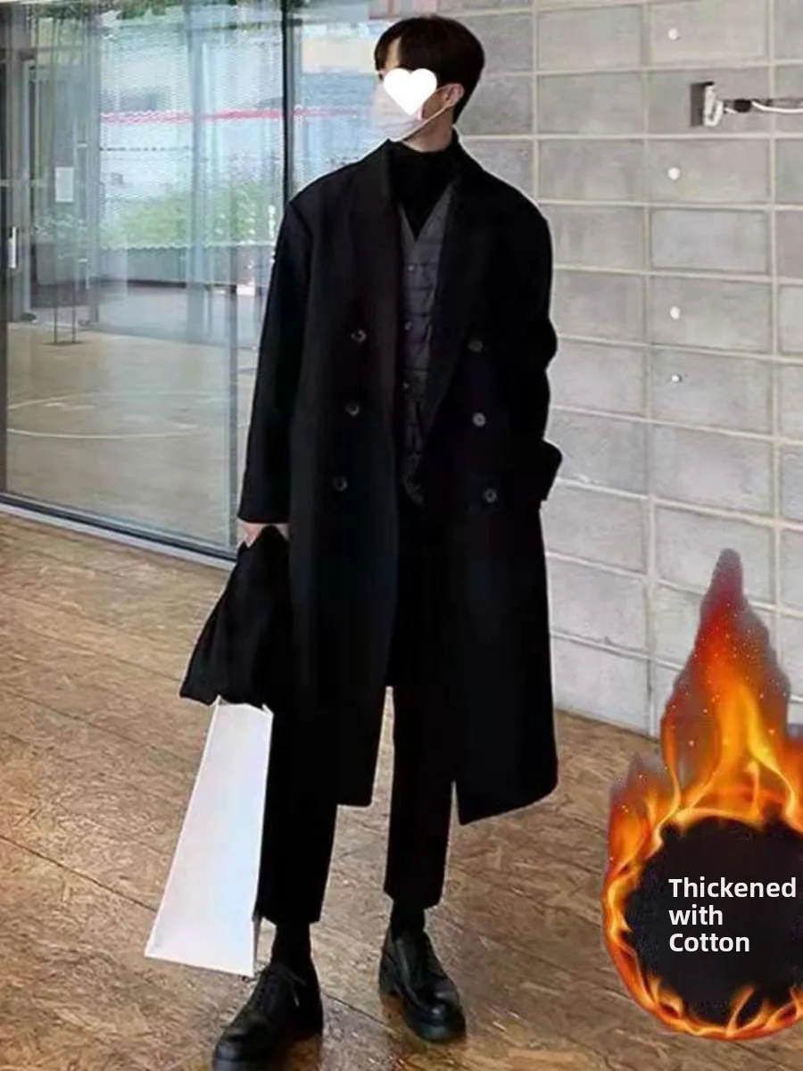 

Мужское шерстяное пальто, длинное зимнее пальто Thiened Briti Sle, свободная корейская версия, ветровка с заниженным плечом, пальто