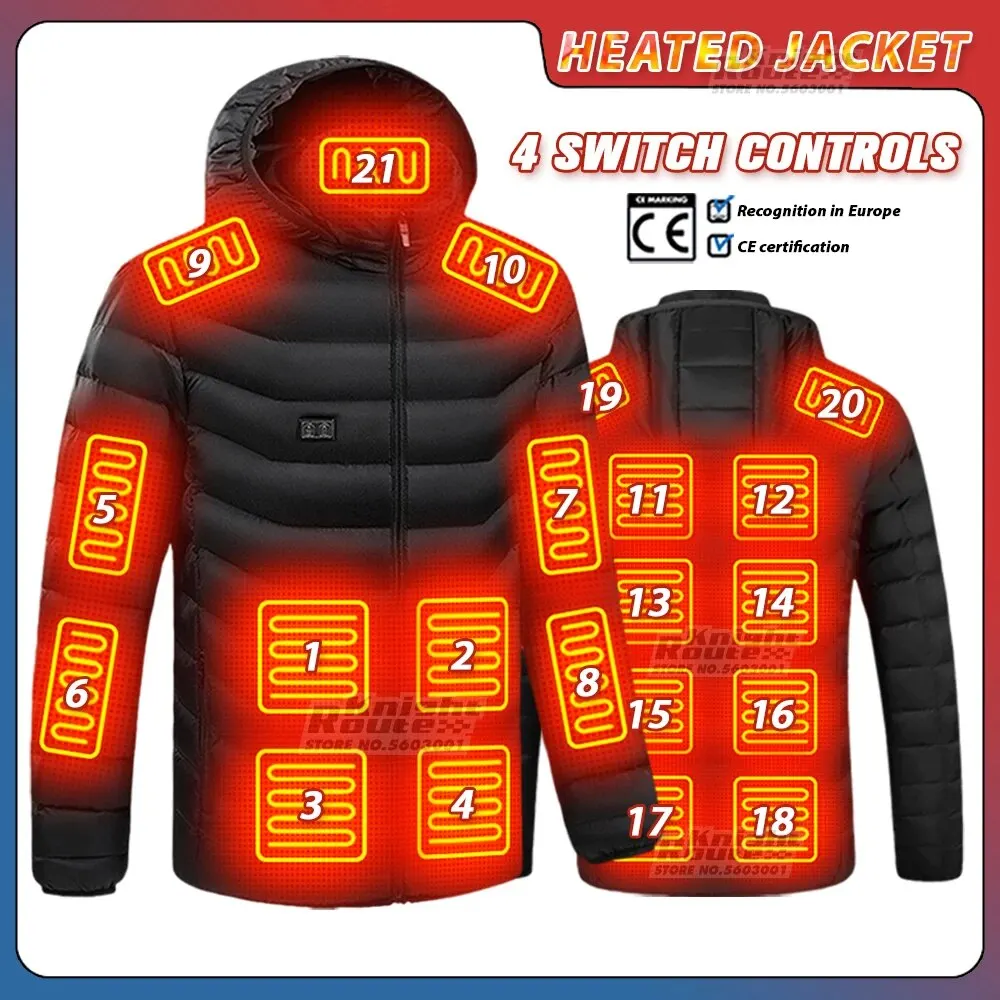 21 Areas Heated Jacket Men Electric Winter Women\'s Motorcycle Jacket USB Warm Vest Heating Jacket Heated Vest Coat Ski Hiking