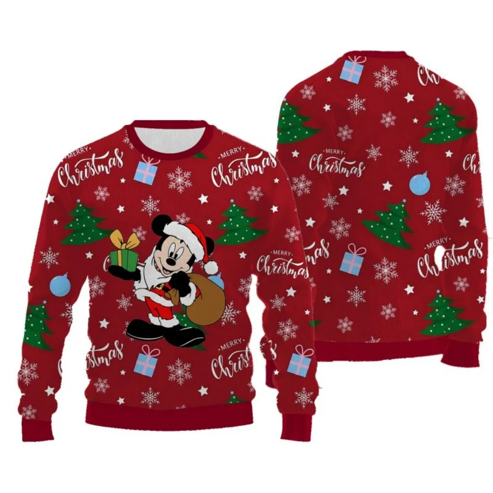 سترة نسائية شتوية لعيد الميلاد برقبة دائرية مع رسوم متحركة، سترة مريحة بنمط قبيح، سترة عصرية لطيفة