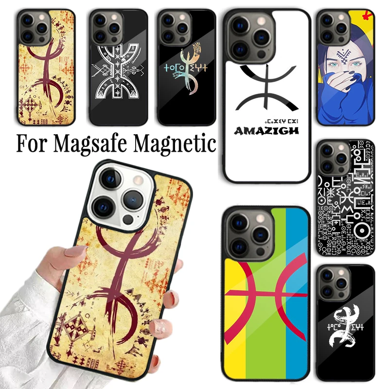 Phone Case For iPhone 16 15 14 13 12 Mini 11 Pro Max Plus Magsafe Magnetic Wireless Charging Cover Amazigh Symbol Berber Academy