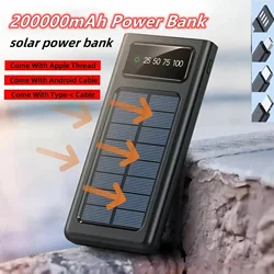 Hot 200000mAh Ultra-Large Capacity Power Bank Solar Charging PowerBank Come With Four Wires Suitable For Samsung Apple Huawei