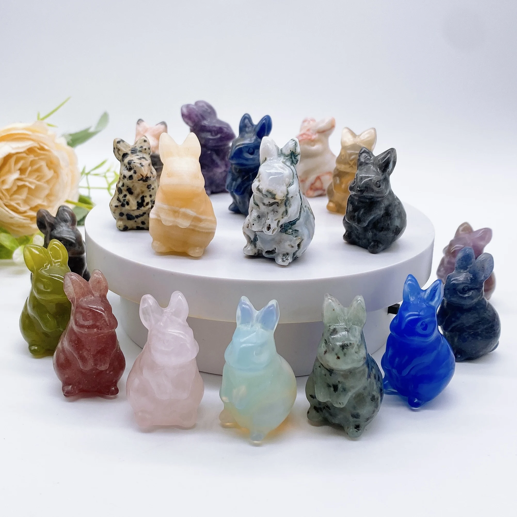 1.5'' Rabbit Natural Stone Carved Amethyst Crystal Quartz Animal figurine Healing Home Decor Gemstone Child Gift Room Ornament