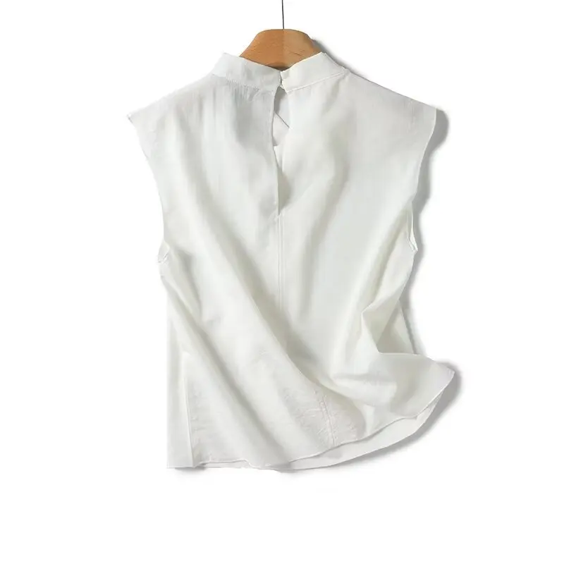 Maxdutti Summer Blouse Women Minimalist Pleated Cotton And Linen French Shirt Women Pull Tops Blusas Mujer De Moda 2024