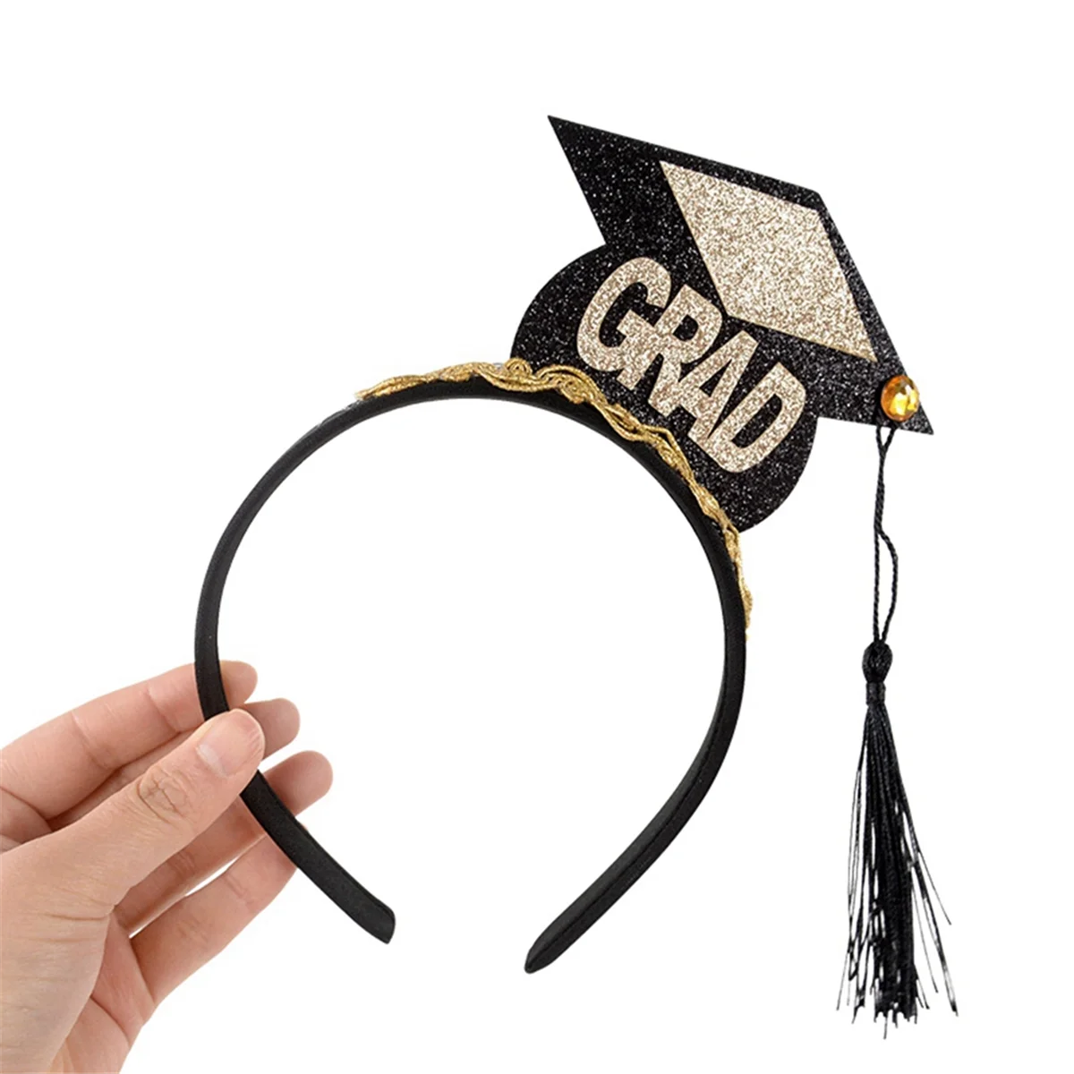 JAS-1Set Grad Cap Headband Graduated Satin Sash 2024 Graduation Party Decoration Supplies Photo Props Mini Bachelor Hat
