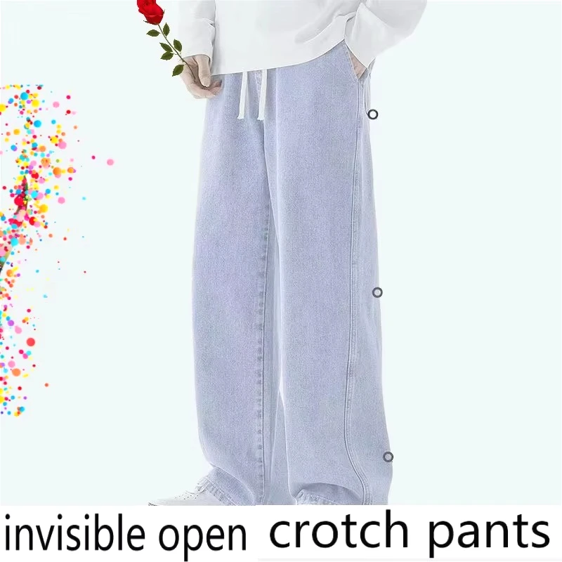 Invisible Crotch Pants Jeans Men's Summer Casual Straight Wide Legs, Easy Sex Cargo Pants Women Jeans Men Y2k Clothes