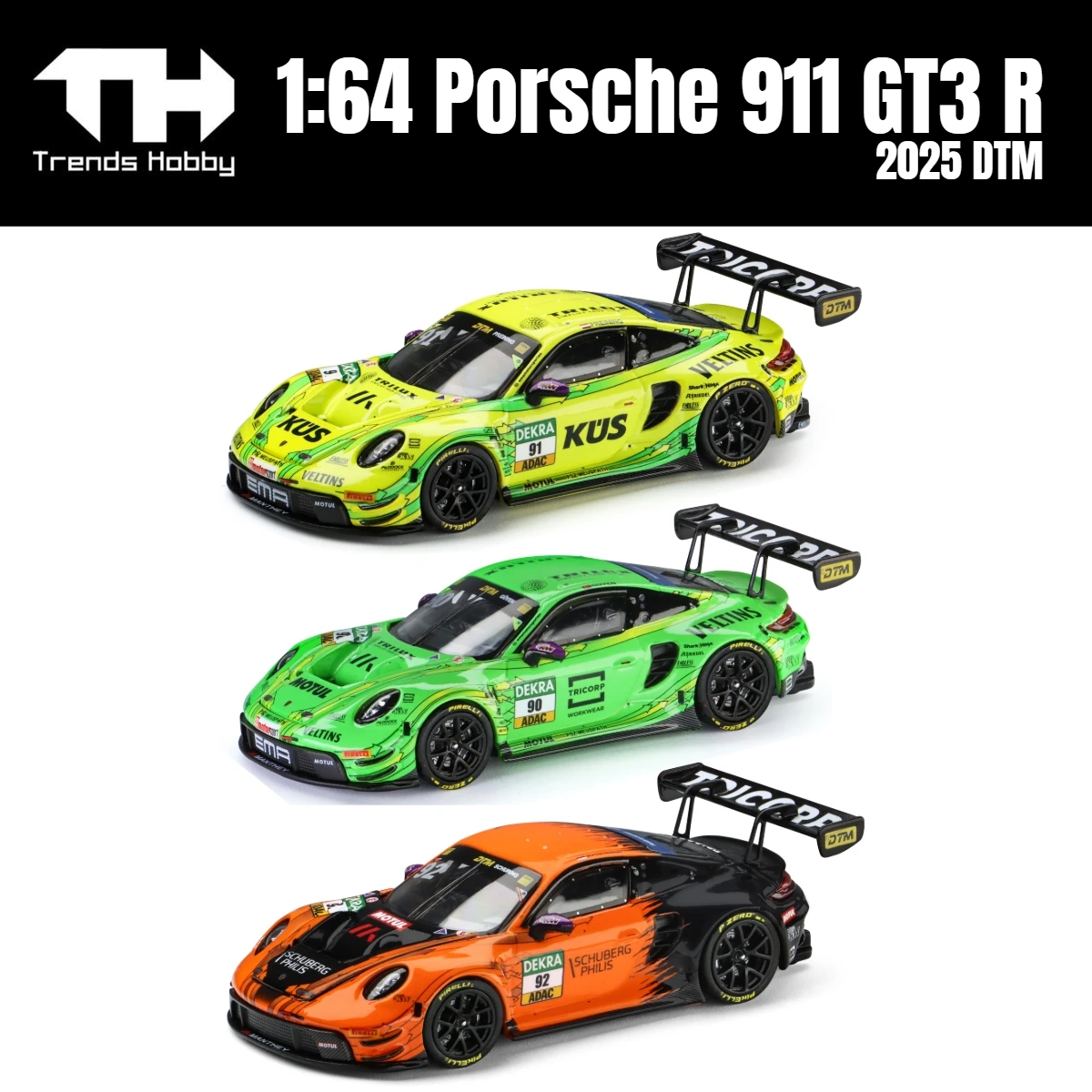 Trends Hobby 1/64 Porsche 911 GT3 R 2025 DTM Super Sport Rennwagen Miniaturmodell Spielzeugauto Freilaufende Räder Diecast Sammlerstück Geschenk