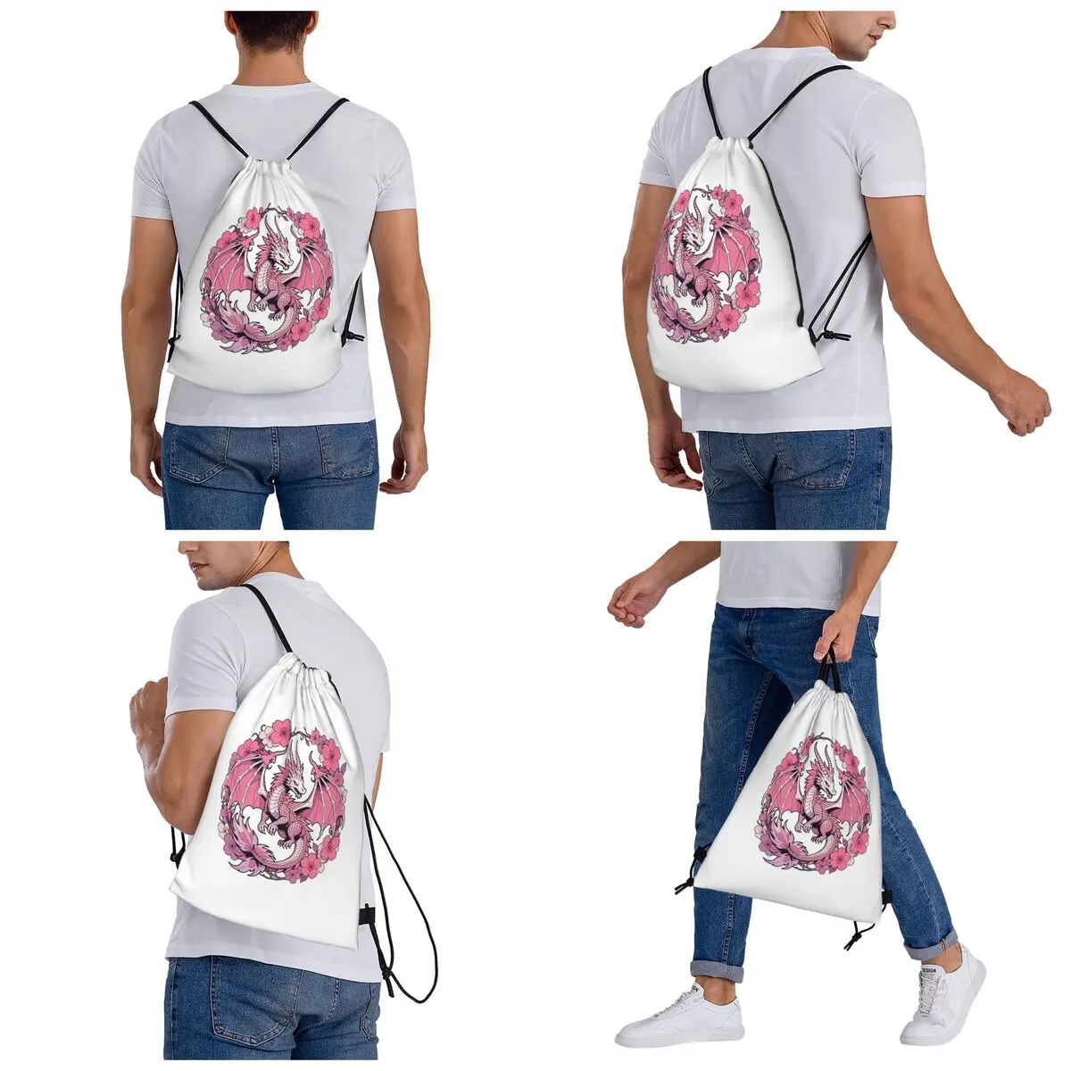Sakura Dragon Spirit Of Spring Backpacks Fashion Drawstring Bags Storage Bag Book Bags for Man Woman School