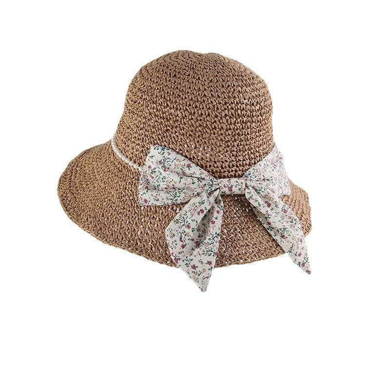 Pearl-Embellished Floral Bow Straw Hat: Casual, Vacation-Ready, Fashionable Beach Hat—New Summer Sun Hat