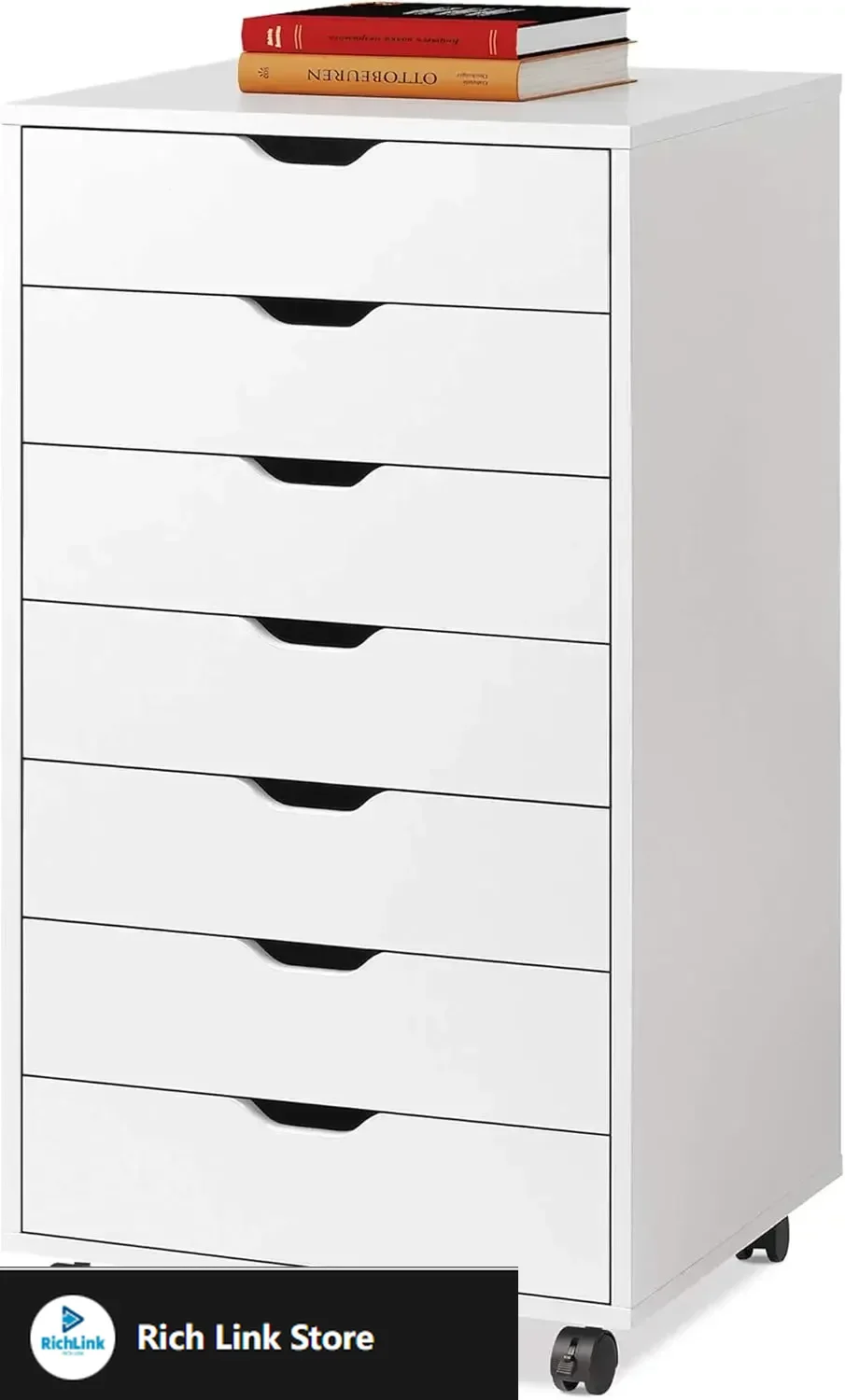 

7-Drawer Chest, Wood Storage Dresser File Cabinet with Wheels, White