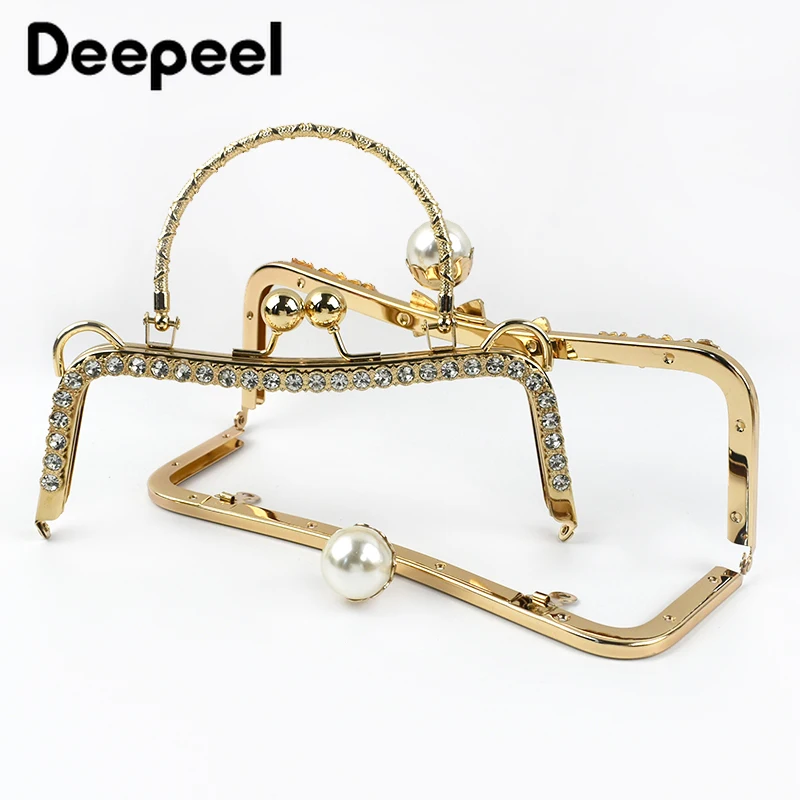 1Pc Deepeel Retro Square Embossed Bag Handles Metal Handmade Sewing Brackets Kiss Clasp Handbag Purse Frame Handle Accessories